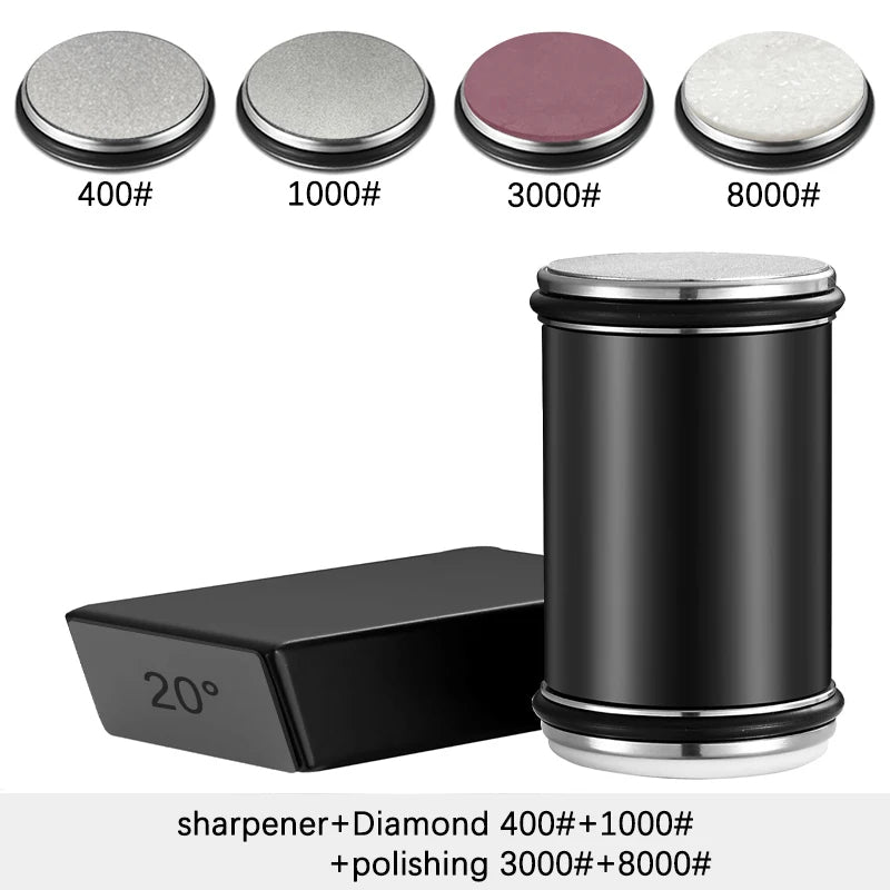 Diamond sharpening stone with different grit levels displayed above it on a white background.