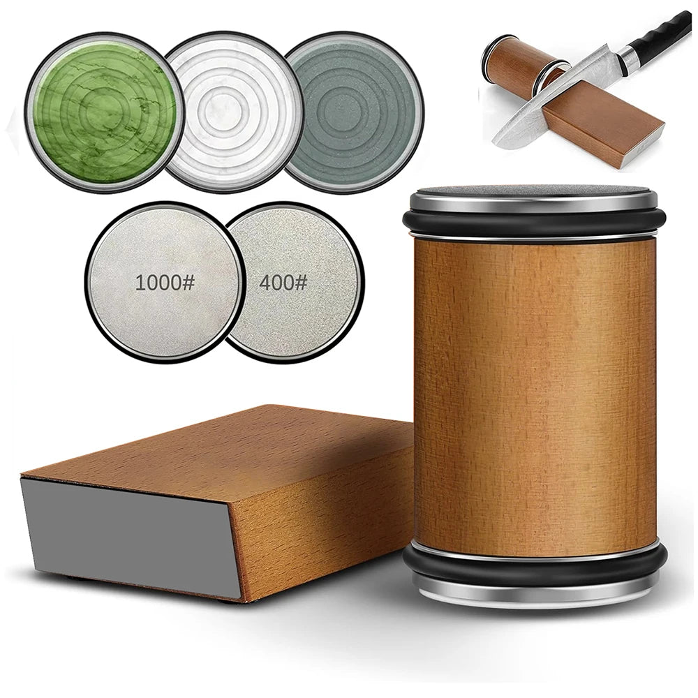 Set of sanding discs, sanding block, and sanding stick on a white background