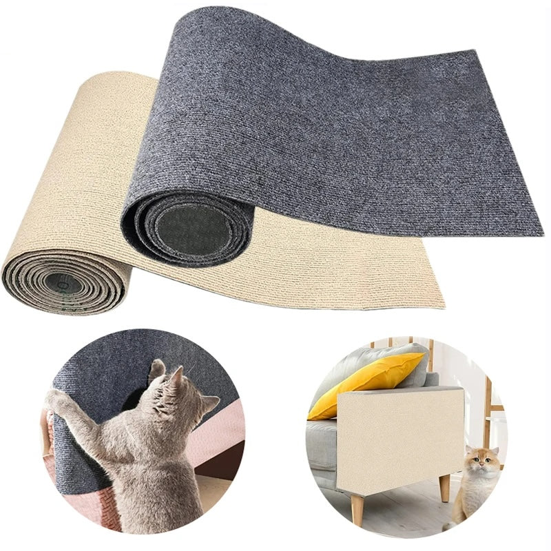 Roll of carpet with a cat interacting with it and a room setting with the carpet.