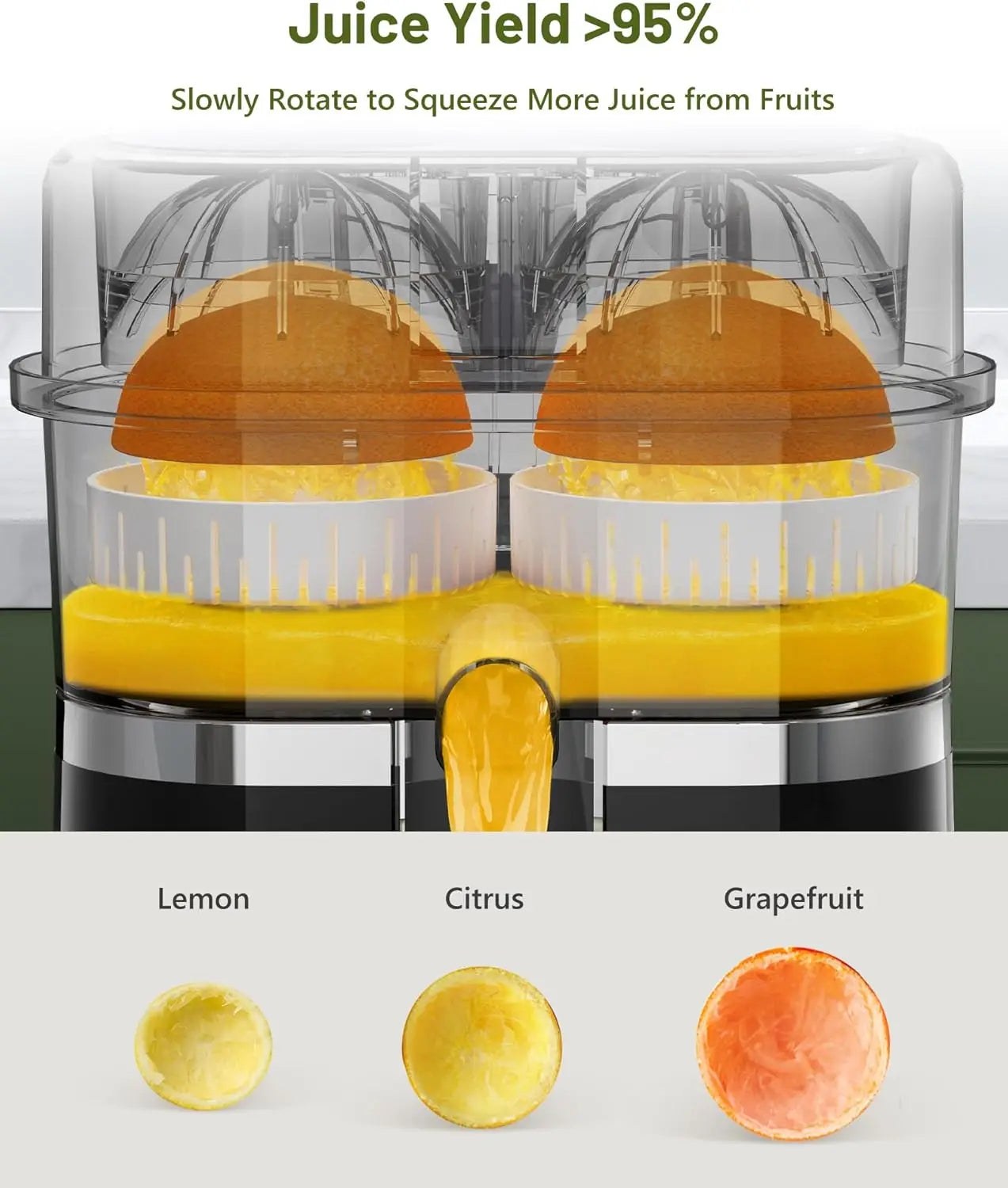 Juicer with lemon, citrus, and grapefruit on a white background