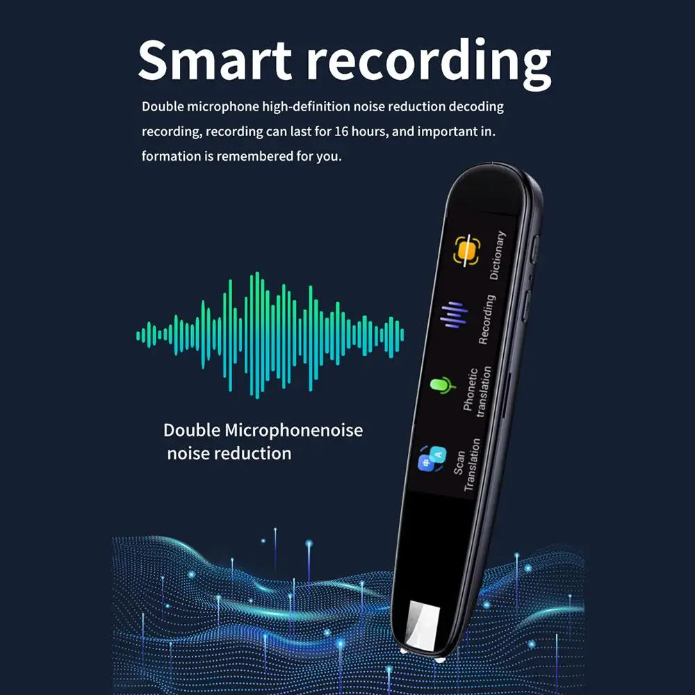 Smart recording device with sound wave graphic on a dark background