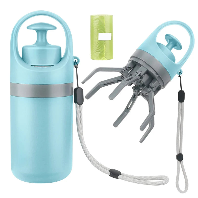 Light blue bottle with a detachable spout and cleaning brush on a white background