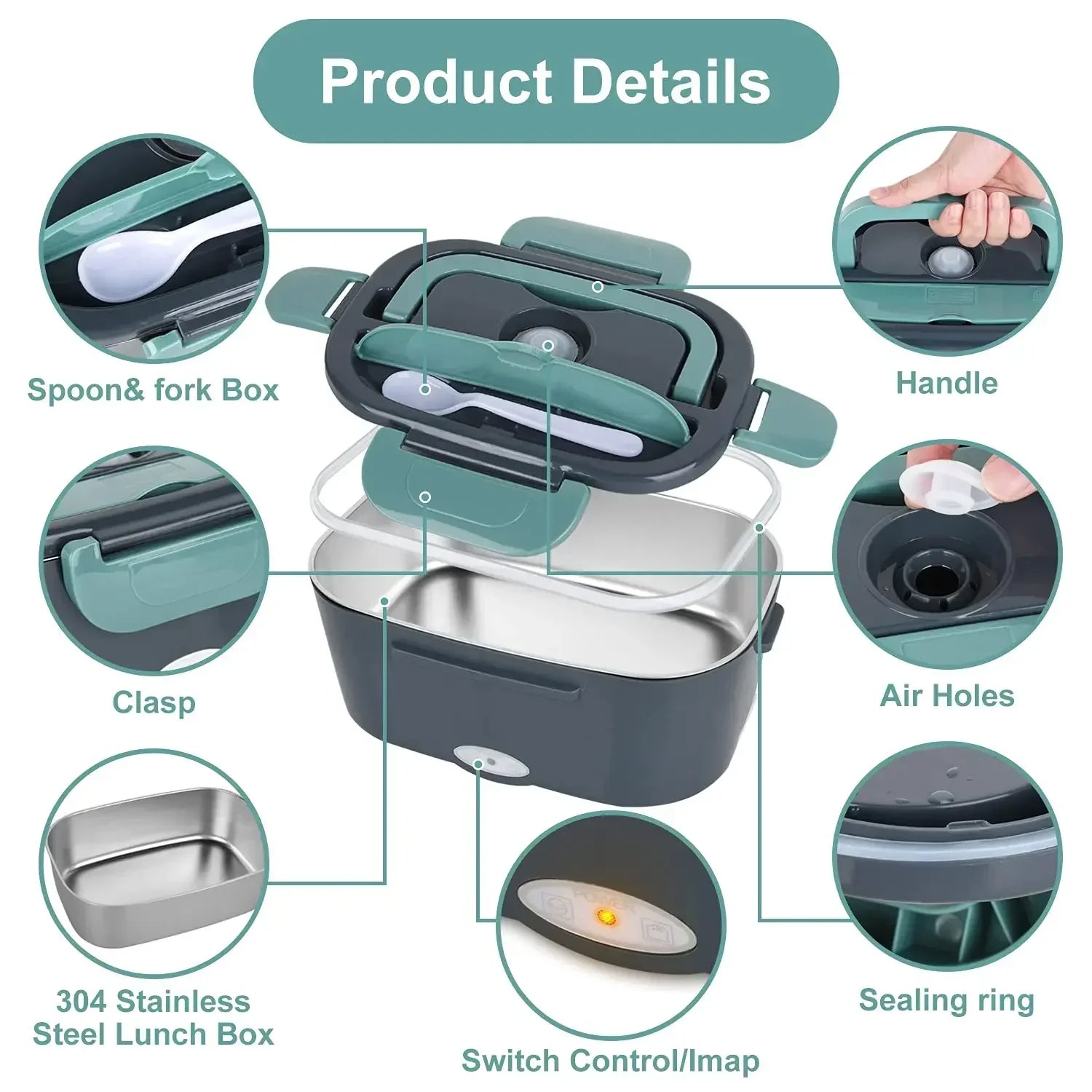 Lunch box with labeled parts on a white background