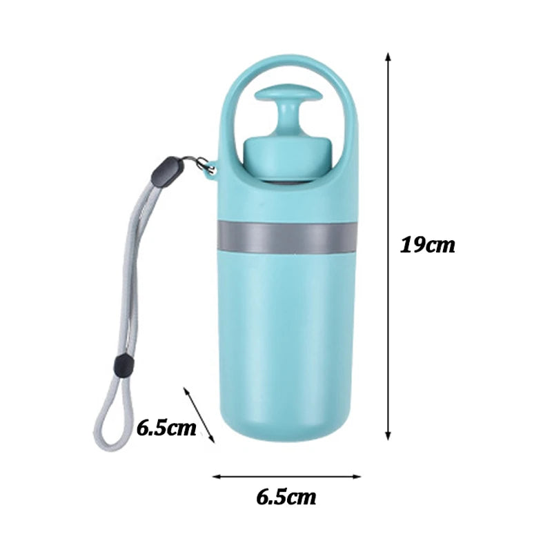 Light blue bottle with measurements on a white background