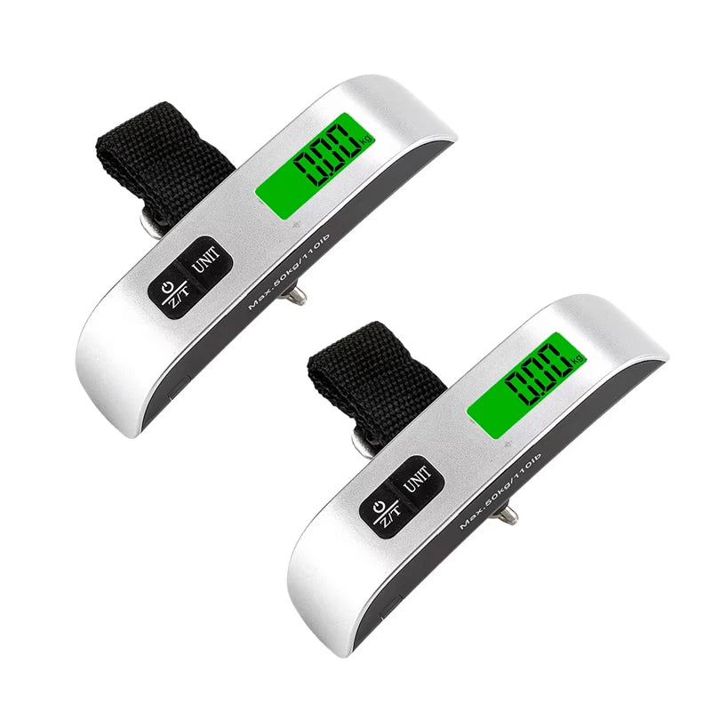 Two digital luggage scales on a white background