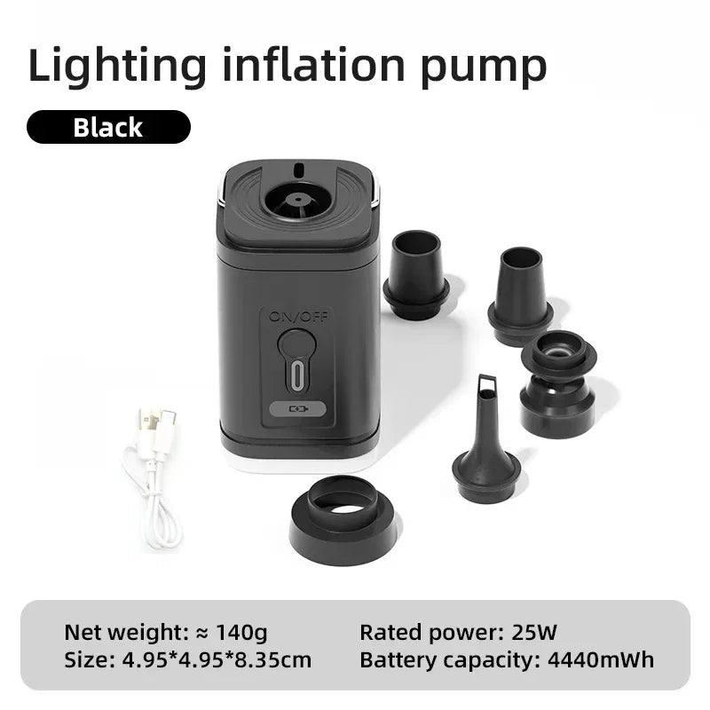 Black lighting inflation pump with accessories on a white background
