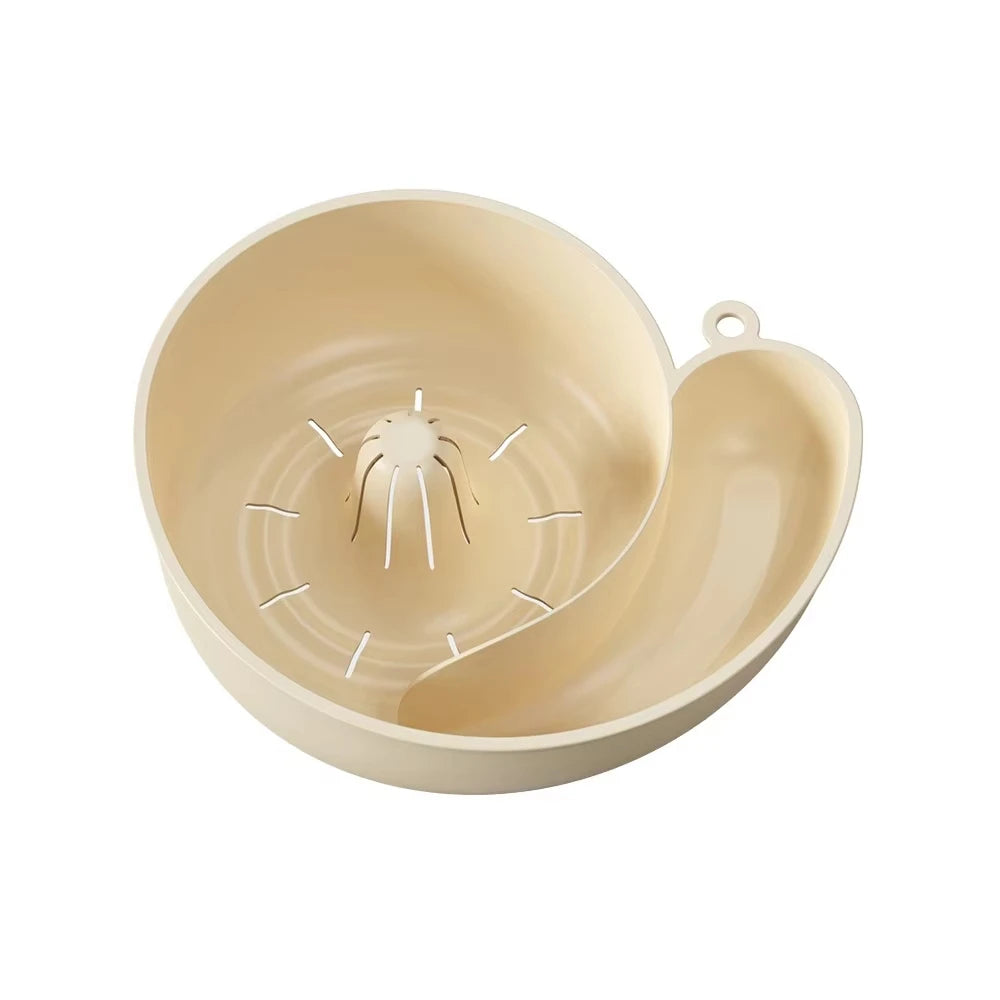 Beige strainer with a spider design on a white background